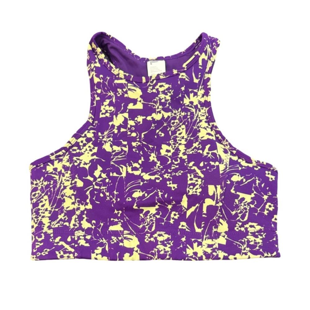 Fabletics Deva Midi Medium Impact Sports Bra - Purple Floral Breakdown XS NWT